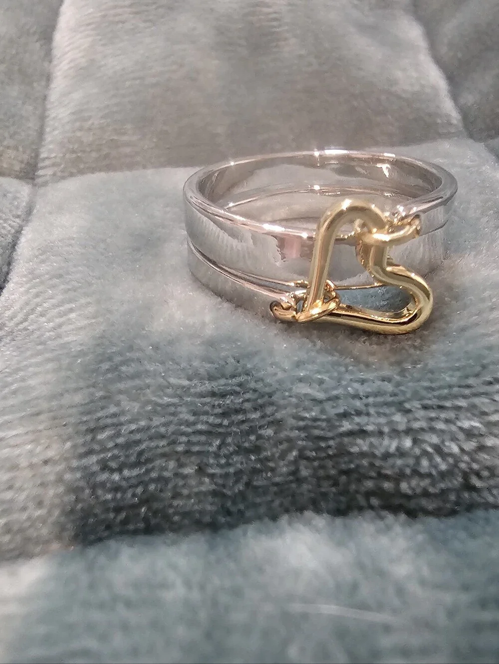 Stainless Steel Band Ring with Gold Heart Accent - Women Jewelry